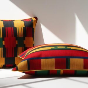 Colorful Kitenge cushion cover folded or flat, centered on plain white background, shadowless product display style