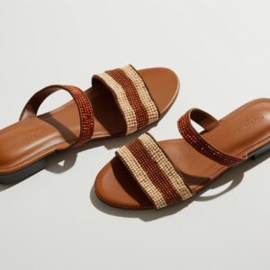 Flat African leather sandals with beaded straps, top-down view, placed on white background with no shadows, elegant product styling” (1)